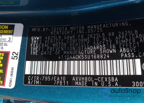 2025 Toyota Camry Se из США, поврежденный, VIN 4T1DAACK5SU168824